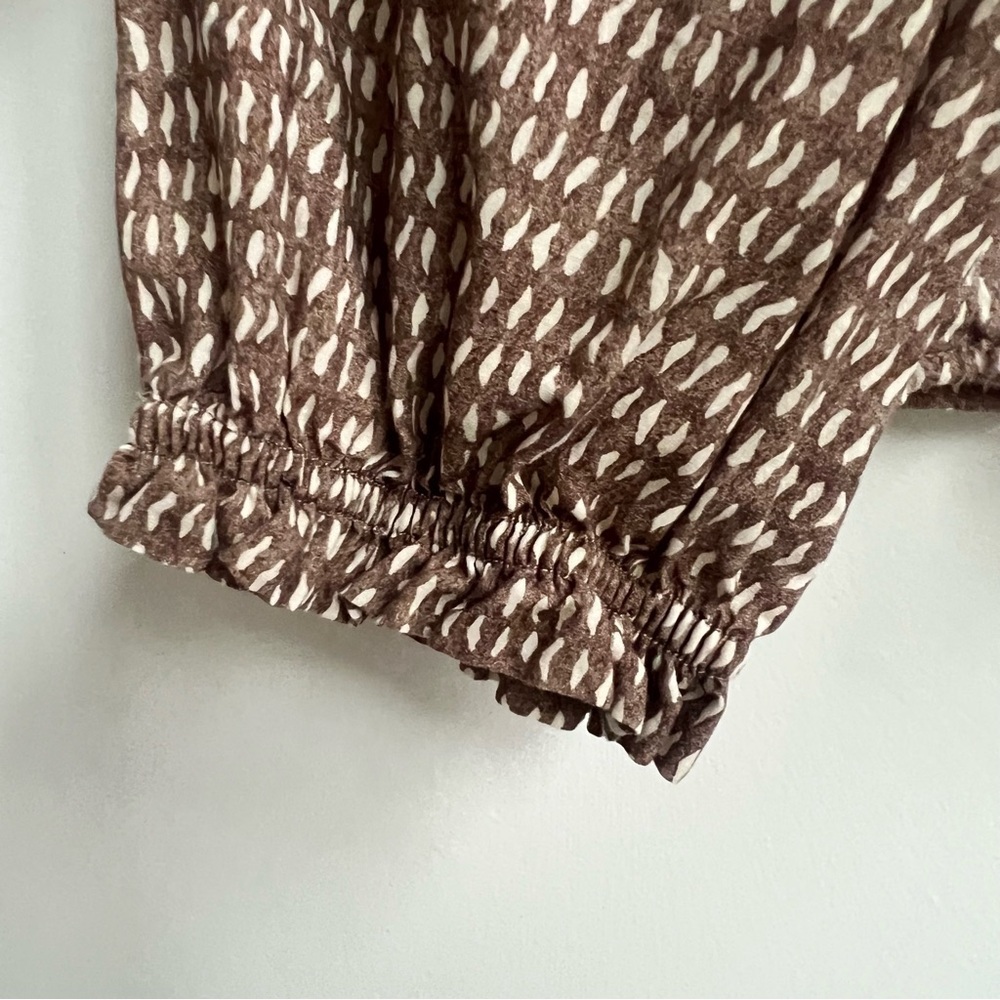 J.McLaughlin Antonia blouse Khaki/cream Abstract Order Large Ruffle Cottagecore - Picture 9 of 14